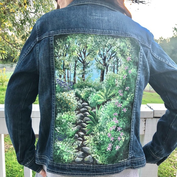 Jackets & Blazers - Hand painted denim jacket💚🌿🌲
